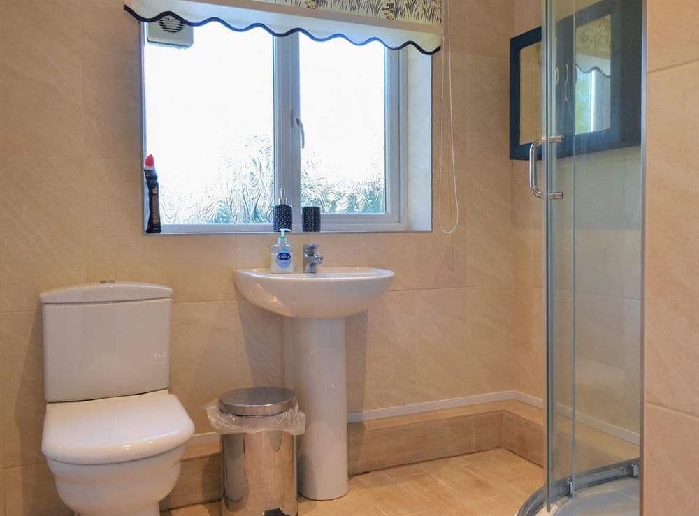 Shower room at Seaview Bungalow in Membury, near Axminster, Devon