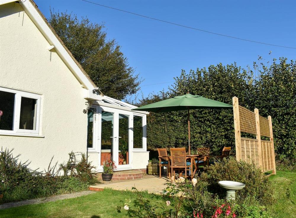 Sitting-out-area at Seaview Bungalow in Membury, near Axminster, Devon