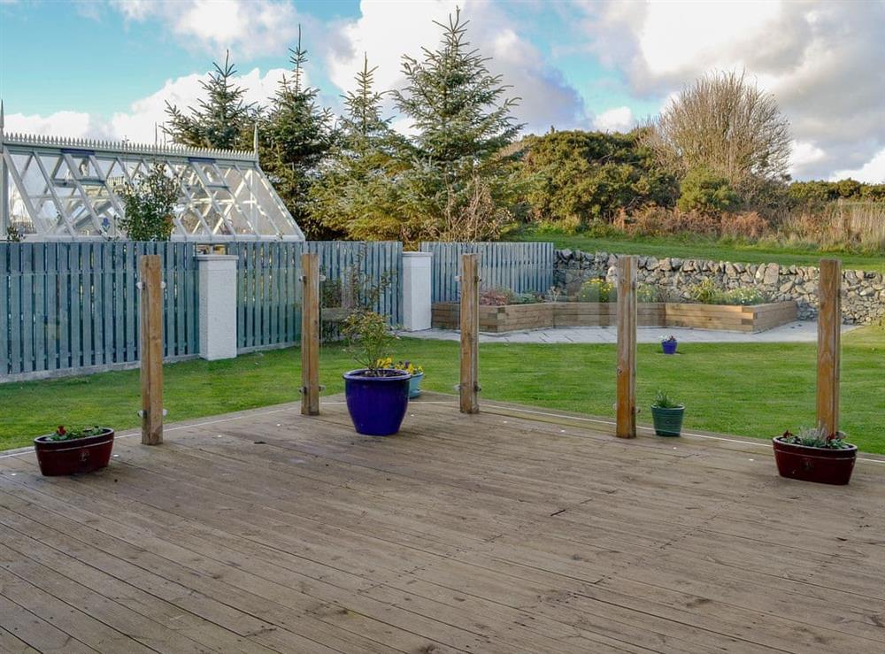 Decked garden area at Seaward in Portpatrick, near Stranraer, Dumfries & Galloway, Wigtownshire