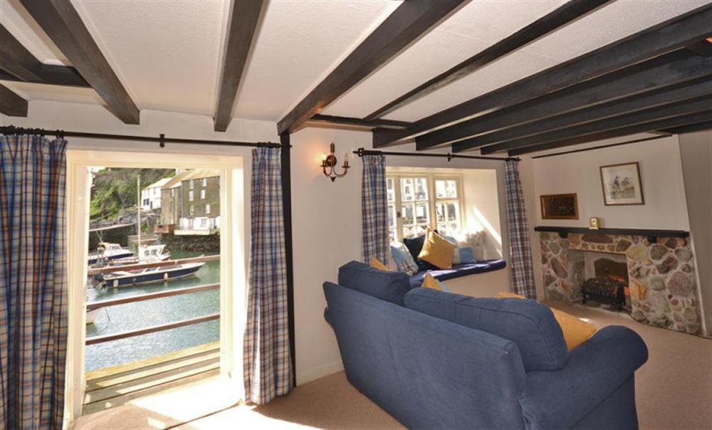 Another view of the lounge showing the double doors onto the balcony at Seawinds in Polperro
