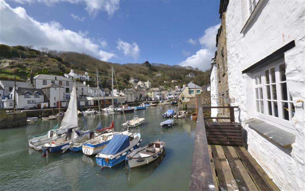 The views from the balcony looking back towards the inner harbour and village at Seawinds in Polperro