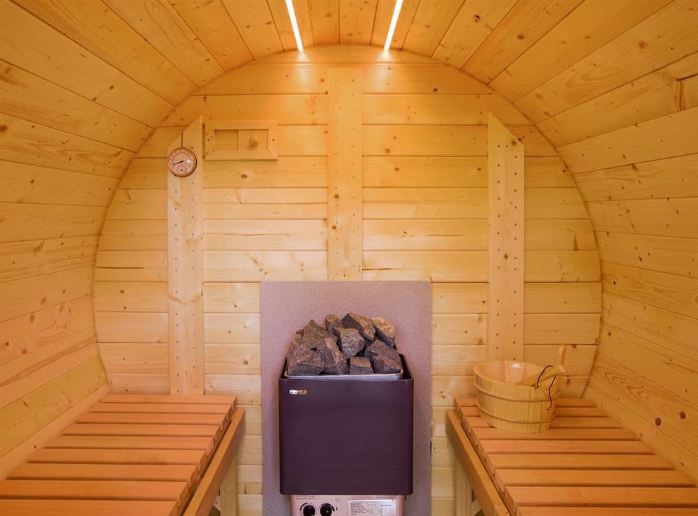 Relaxing barrel-style Swedish sauna