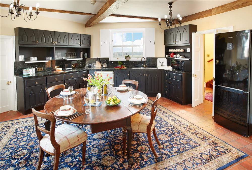 Hexagonal dining kitchen with Aga at Sham Castle, Acton Burnell