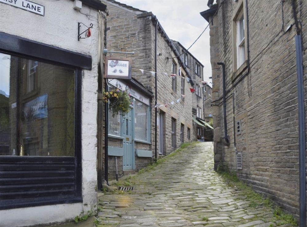 Characterful local cobbled streets at Shelduck Cottage in Holmfirth, West Yorkshire