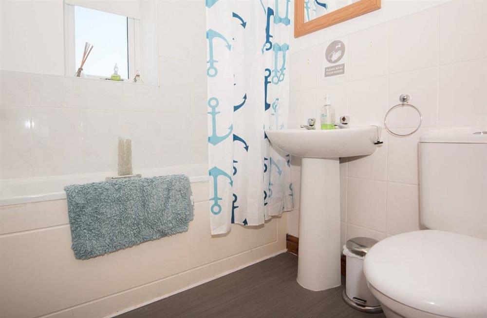 This is the bathroom at Shells at Ocean House in Caernarfon, Gwynedd
