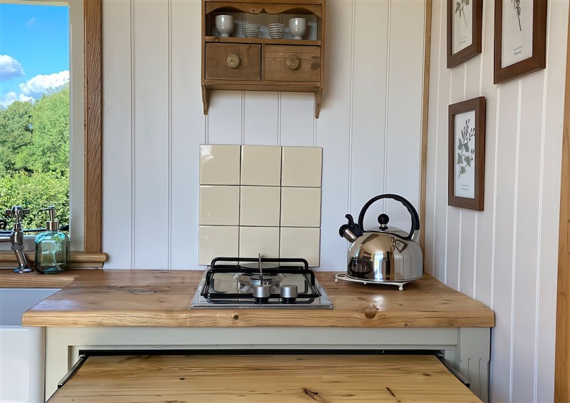 The kitchen at Shepherd Hut 1, Northchapel