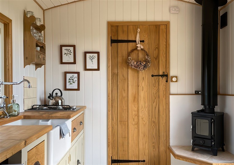 This is the kitchen at Shepherd Hut 1, Northchapel