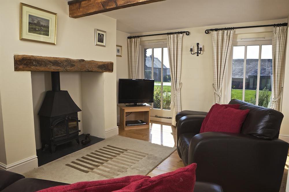 Very comfortable sitting room with (gas) stove at Shepherds Cottage in Goveton, Nr Kingsbridge