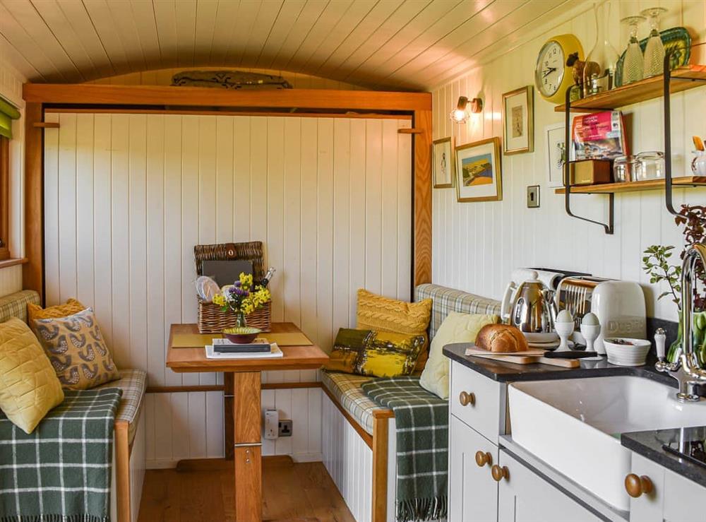 Open plan living space at Shepherds Hut in Benllech, Gwynedd