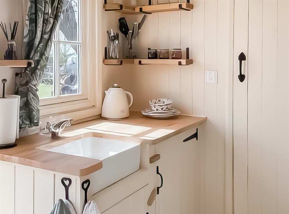 Kitchen area at Shepherds Hut in Laneham, Nottinghamshire
