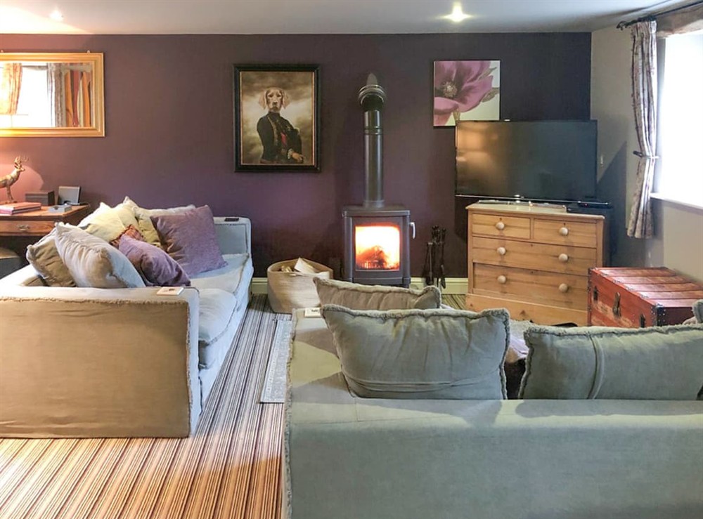 Living area at Shippon Cottage in Foolow, near Hope Valley, Derbyshire