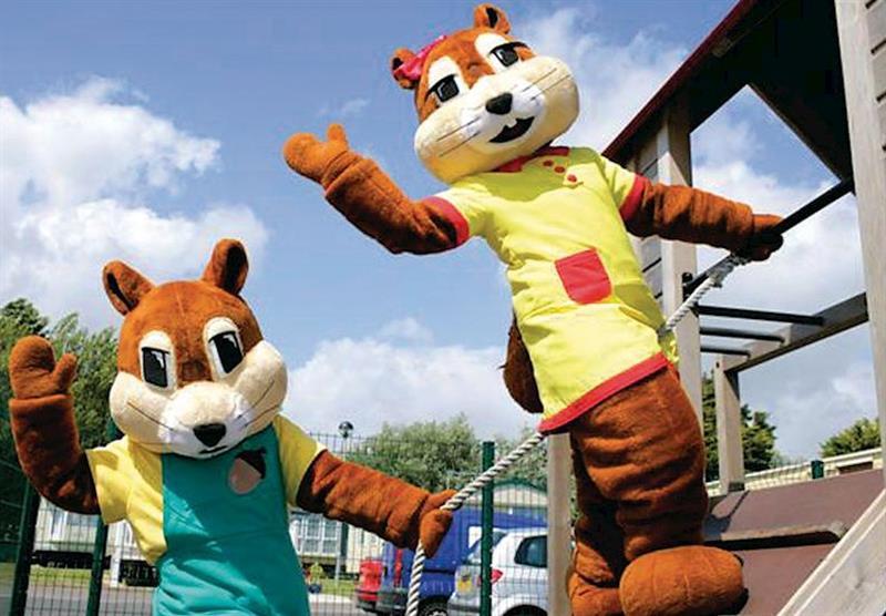 Children’s club characters at Shorefield Country Park in Milford-on-Sea, Nr Lymington, Hampshire