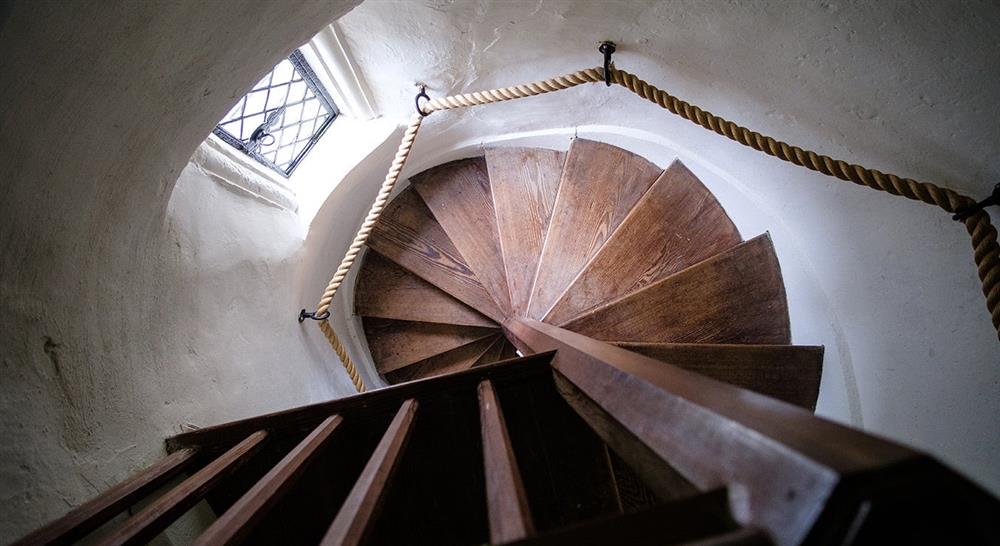 The spiral staircase at Shute Barton in Axminster, Devon