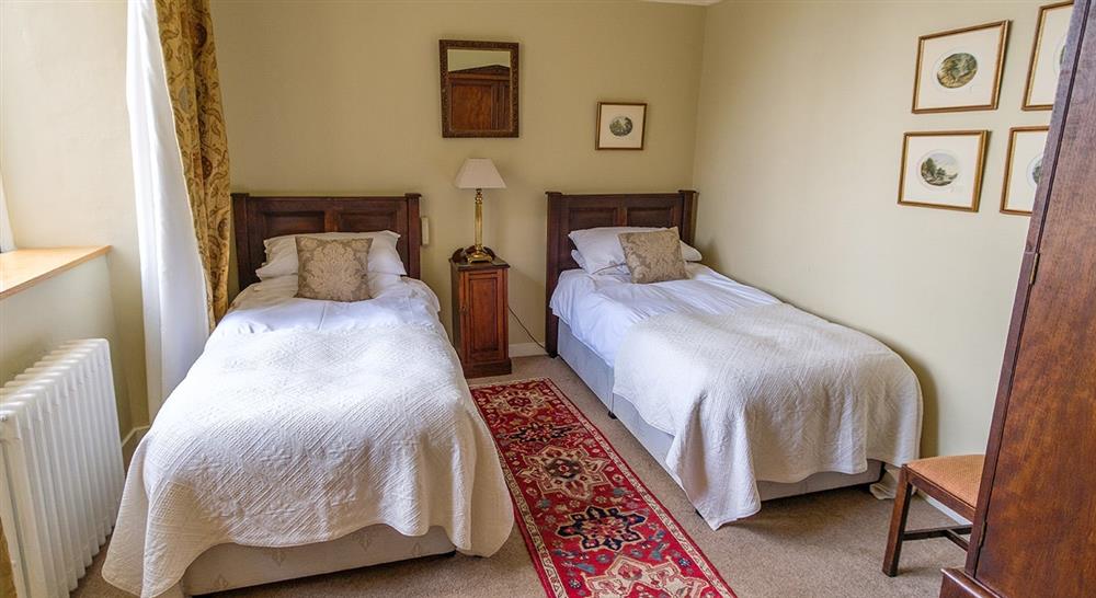 The twin bedroom at Shute Barton in Axminster, Devon