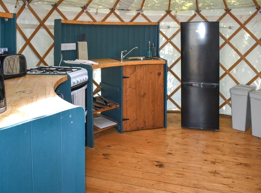 Kitchen at Skylark Yurt in Beaminster, Dorset