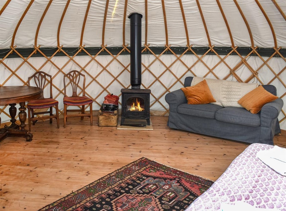 Living area at Skylark Yurt in Beaminster, Dorset