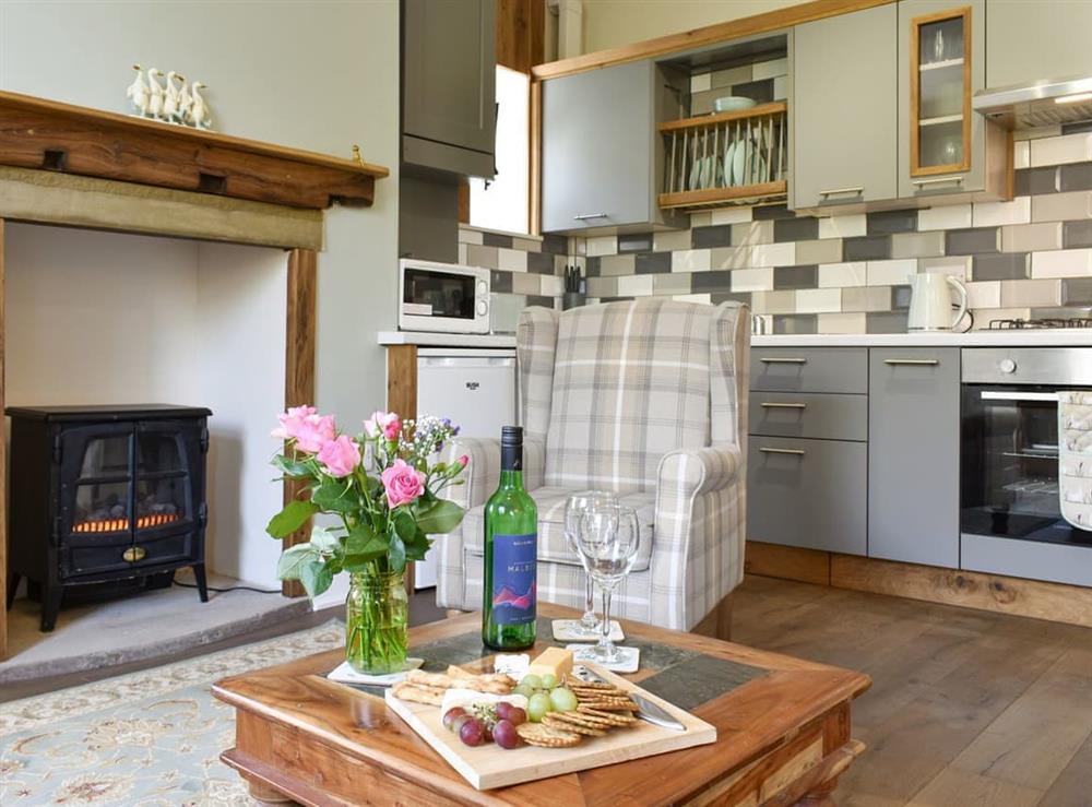 Open plan living space at Slant End Cottage in Linthwaite, Holmfirth, West Yorkshire