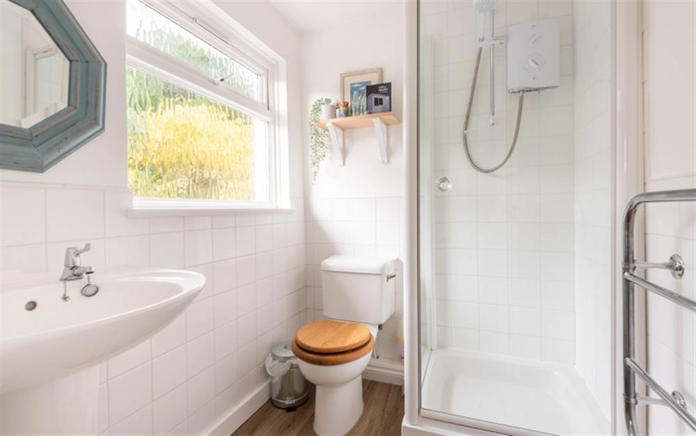 You'll find a shower, W.C, hand basin and heated towel rail in the bathroom. at Small Ships in Helford Passage