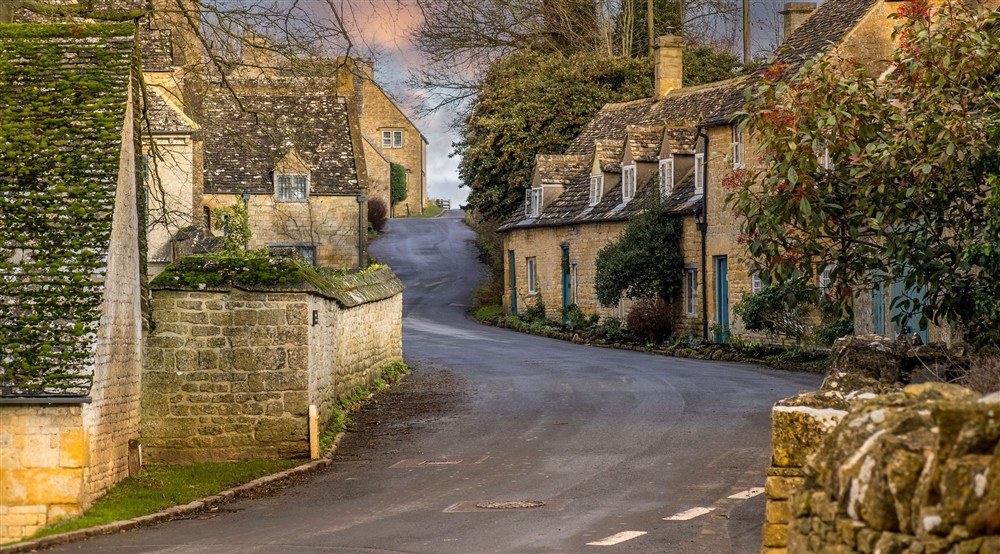 The exterior of Spring Cottages and its neighbours, Gloucestershire at Snowshill Manor Farmhouse in Broadway, Gloucestershire