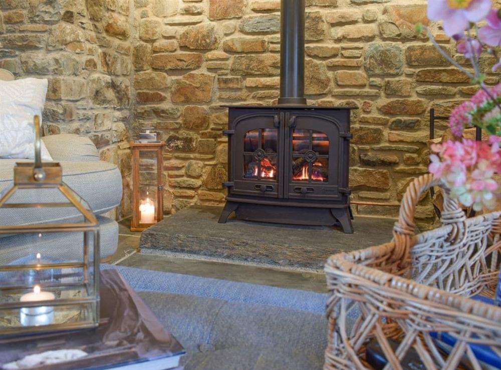 Charming and romantic living room with cosy fireplace at Soar Cottage in Dihewyd, near Aberaeron, Ceredigion, Dyfed