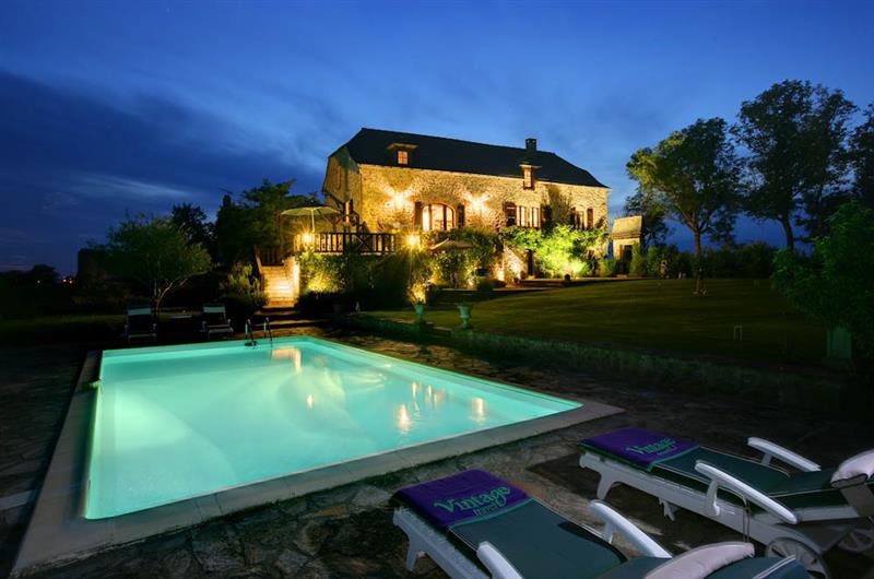 Swimming pool by night at Soulages, Aveyron, France