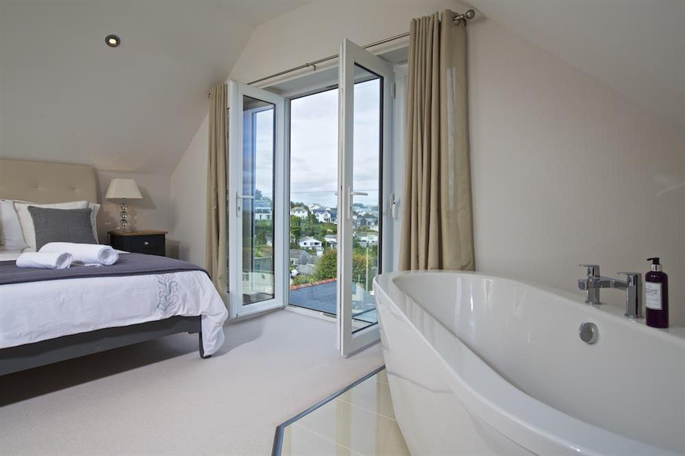 Master bedroom with free standing bath at Soundings in , Salcombe