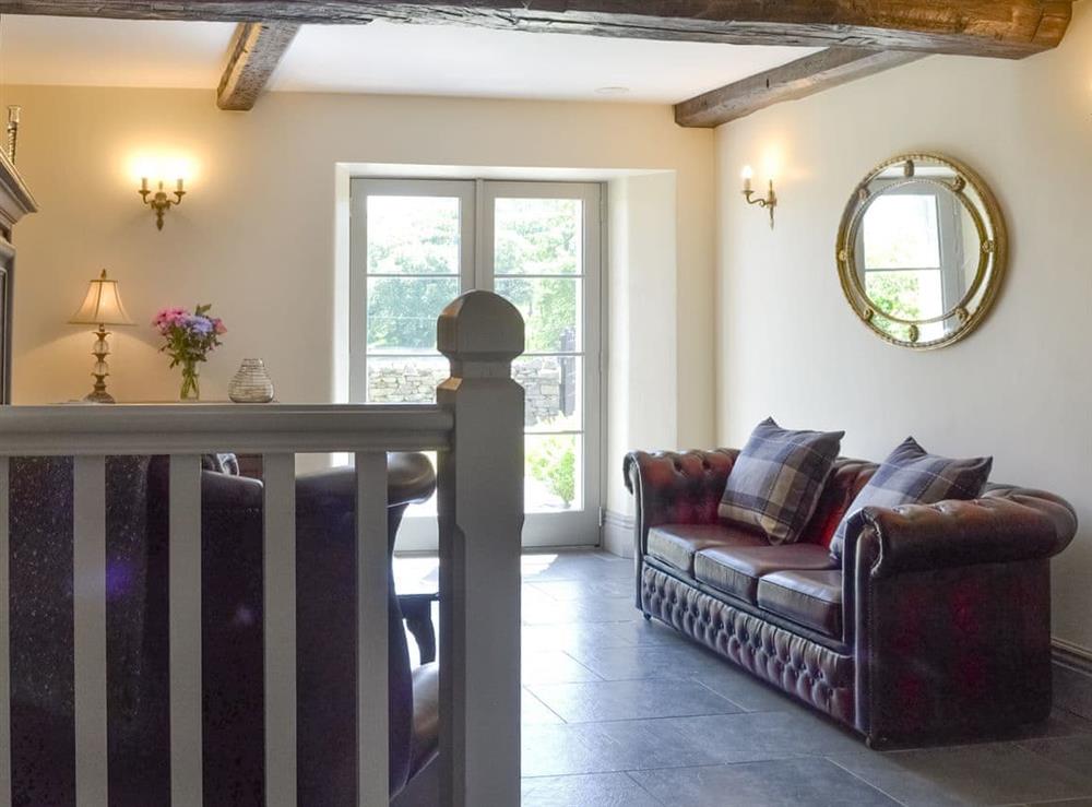 Exposed wood beams in the main living room at Souterstead in Torver, near Coniston, Cumbria