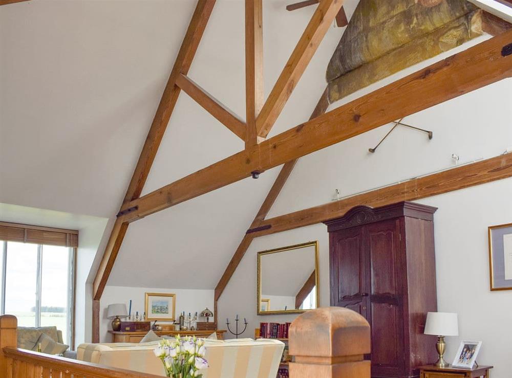 Impressive vaulted ceiling with exposed wooden beams at South House in Lathones, near St Andrews, Fife