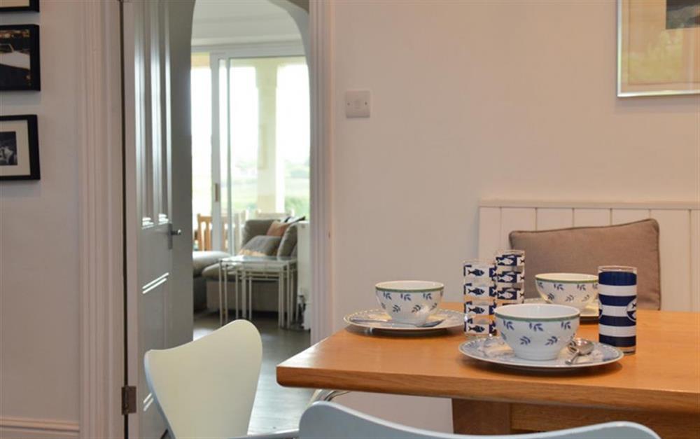 A view from the breakfast table through to the living room at South Riding in Thurlestone
