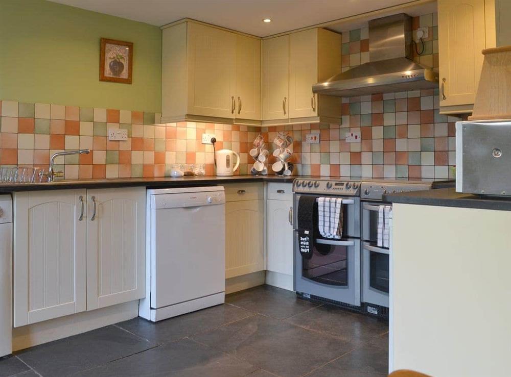 Well-equipped fitted kitchen at Speke’s Retreat in Hartland, Devon
