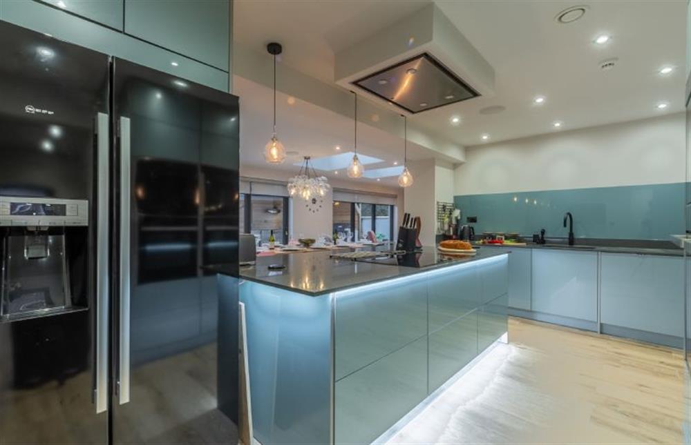 High-spec kitchen with induction hob and American style fridge/freezer at Spindrift, Old Hunstanton