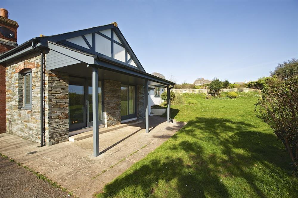 Front of property, with shaded patio area at Spindrift in , Thurlestone