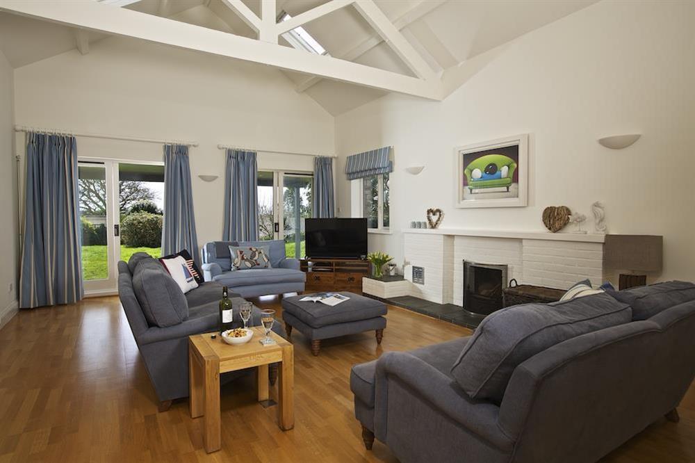 Spacious lounge with comfortable suite and television at Spindrift in , Thurlestone