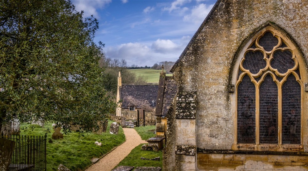 The church in the village surrounding Spring Cottage in winter, Gloucestershire at Spring Cottage in Broadway, Gloucestershire