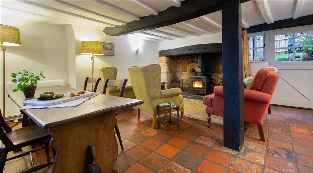The living and dining area at Spring Cottage in Broadway, Gloucestershire