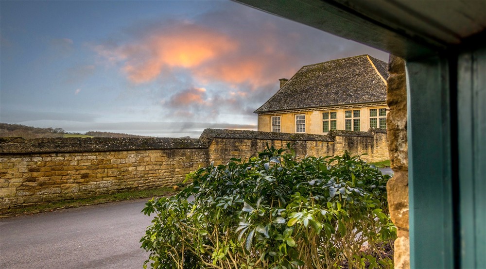 The view from Spring Cottage to Snowshill Manor and Garden in winter, Gloucestershire at Spring Cottage in Broadway, Gloucestershire