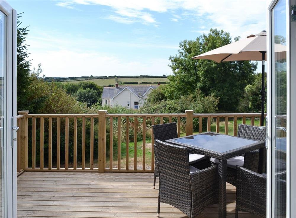 Great views from the decking area at Spring Cottage in Kentisbury, near Barnstaple, Devon