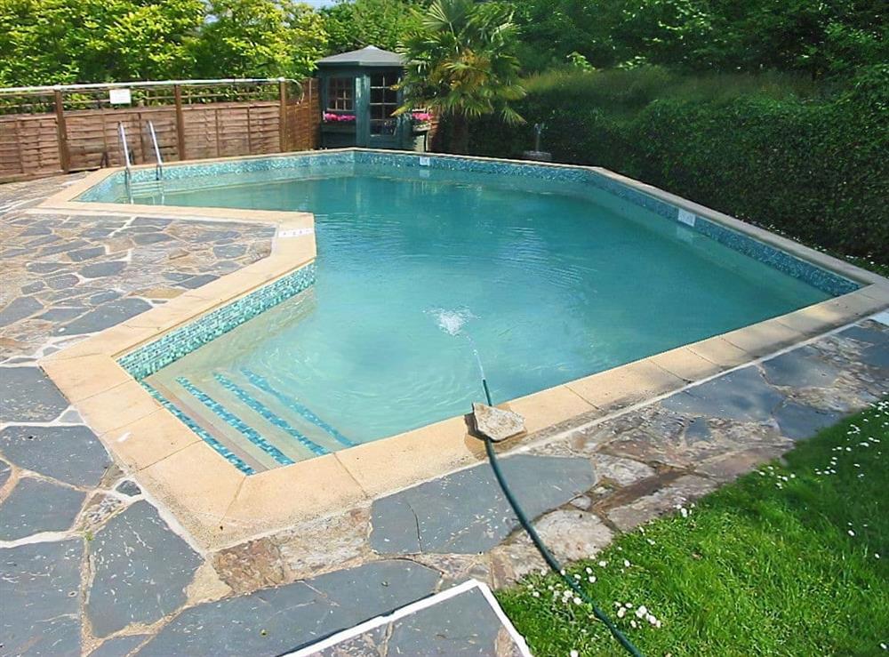 Outdoor heated swimming pool at Spring Shaw in Higher Batson, Devon