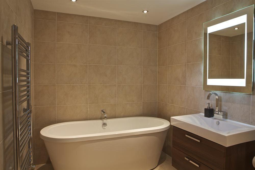 En suite bathroom at St Elmo Lodge in Sandhills Road, Salcombe