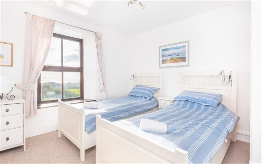 Wonderful views of countryside and the sea from the twin room. at St Michaels Farmhouse in Penzance