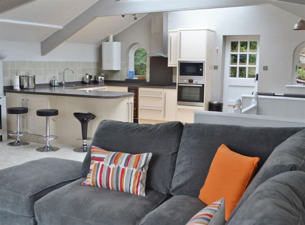 Very spacious open plan sitting room, dining area and kitchen at St Monicas in Fowey, Cornwall