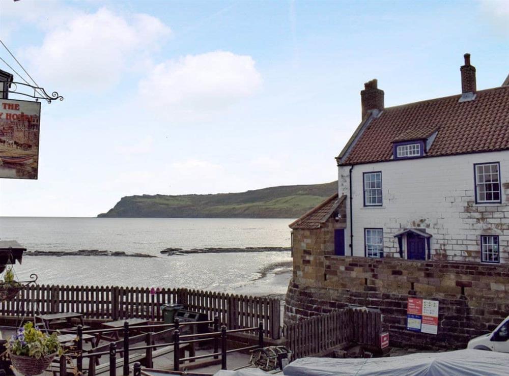 Charming surrounding bay at St Robert’s Chantry in Robin Hoods Bay, near Whitby, North Yorkshire