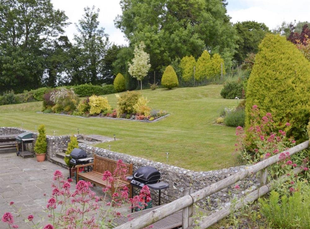 Spacious paved patio and garden at Stable Cottage in East Meon, Petersfield, Hants., Hampshire
