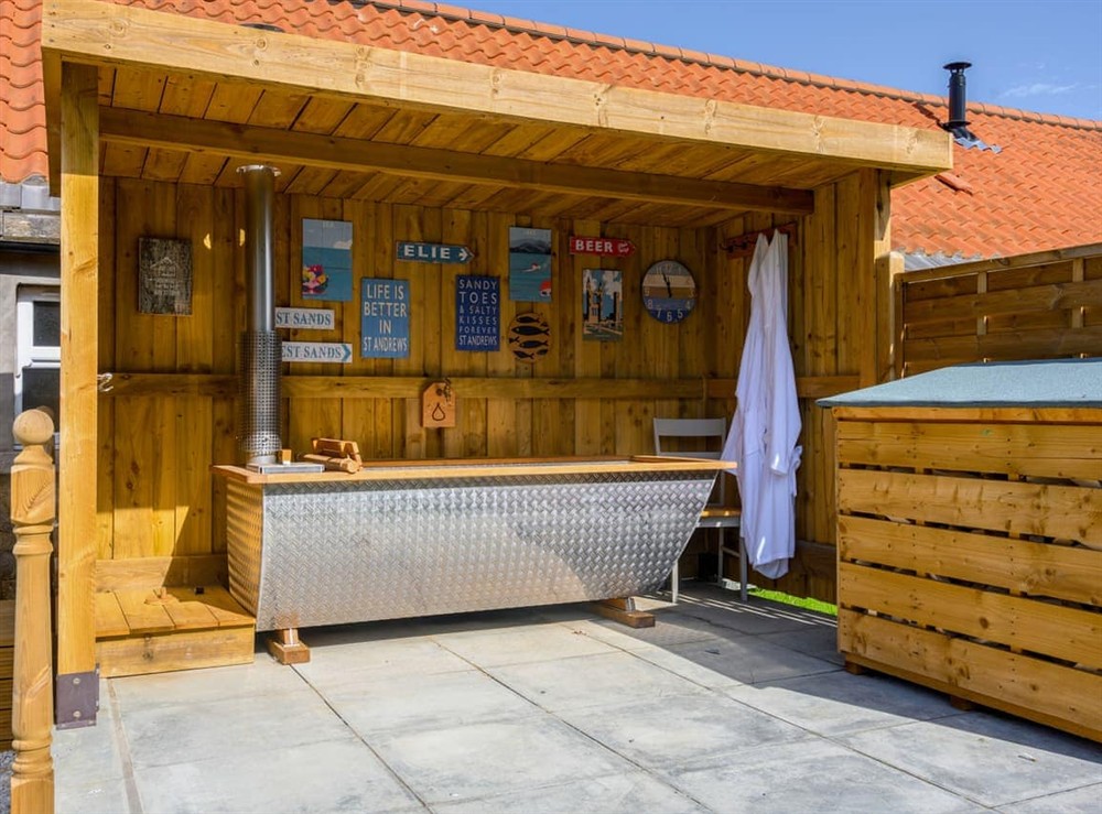 Hot tub at Stable Cottage in Lathockar, near St Andrews, Fife