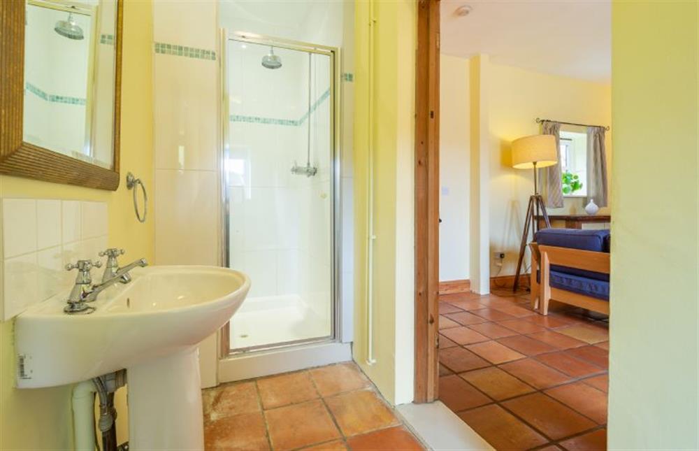 Shower room with shower, wash basin and WC at Stable Cottage, Semer