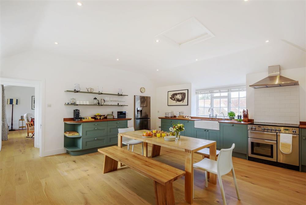 The well-equipped open-plan kitchen and dining area  at Stable House, Clifton Maybank, nr Sherborne