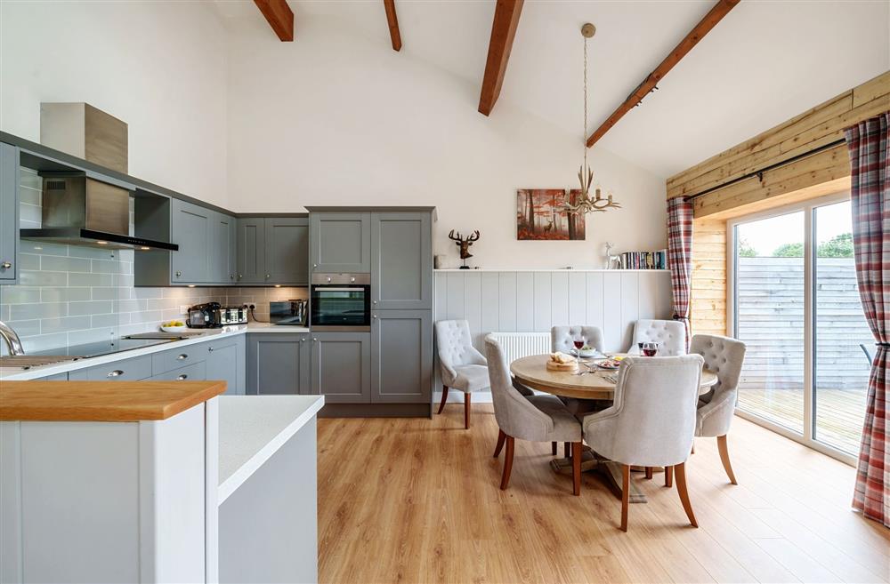 The open-plan kitchen and dining area at Stags Retreat, Sherborne