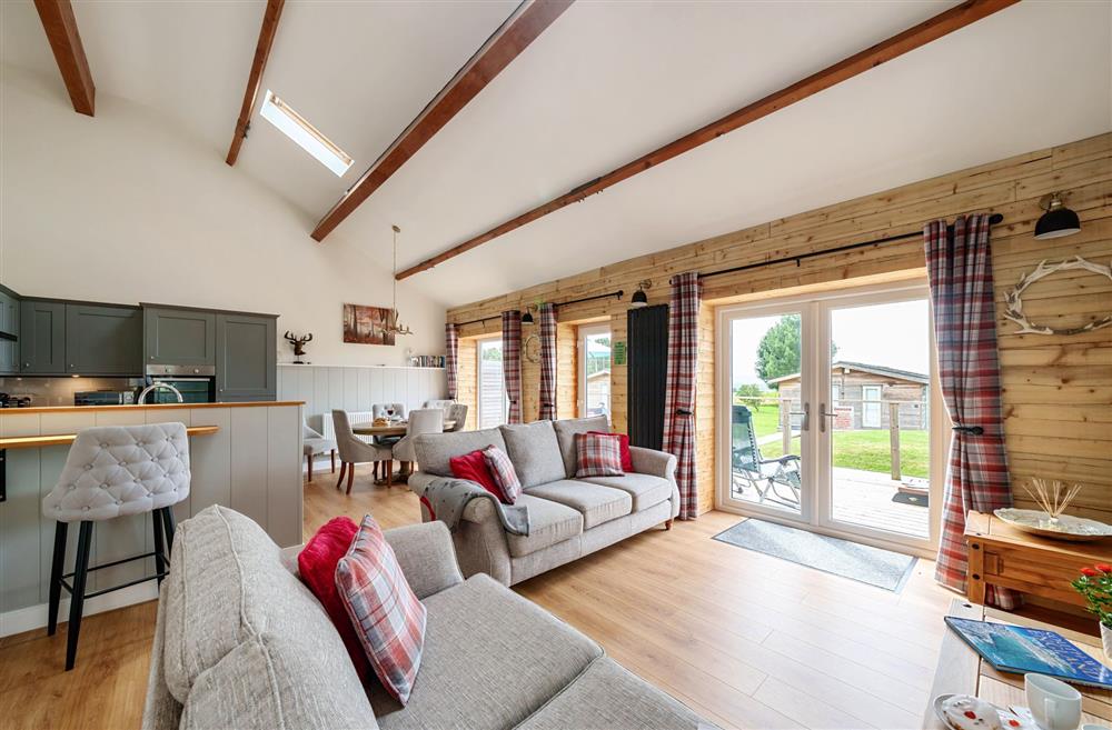 The open-plan kitchen, dining and sitting area at Stags Retreat, Sherborne