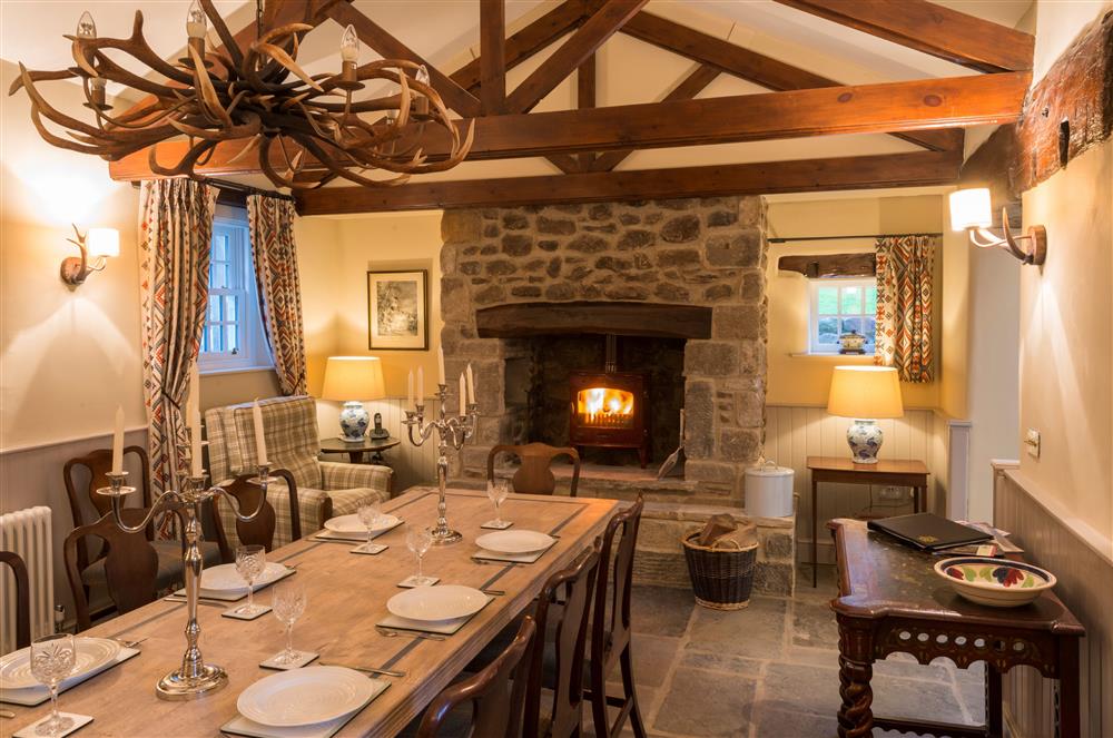 The dining room, perfect for family meals in front of the wood burning stove at Stank House Farm, Skipton