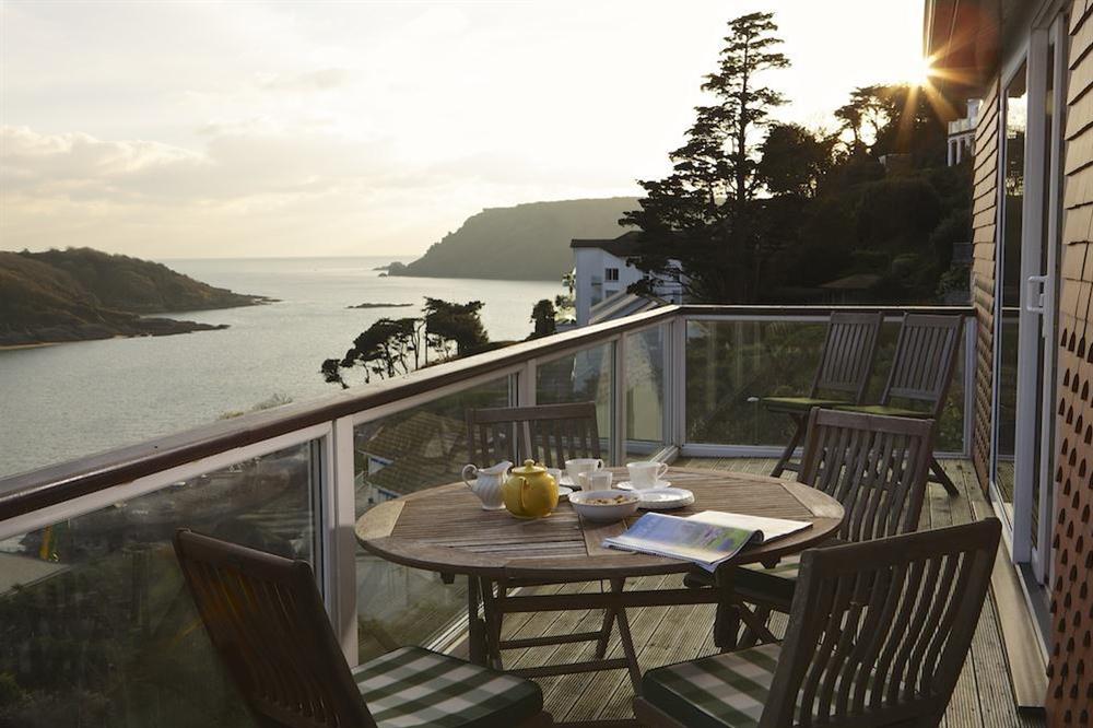 Balcony accessed from the lounge offering magnificent views across the estuary at Startline House in Newton Road, Salcombe